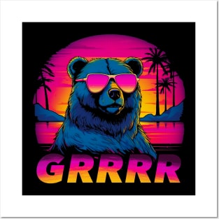 GRRRR Synthwave Bear Posters and Art